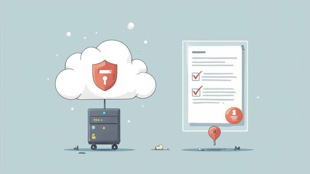 A person looking at a laptop with a padlock icon, representing digital security and privacy.