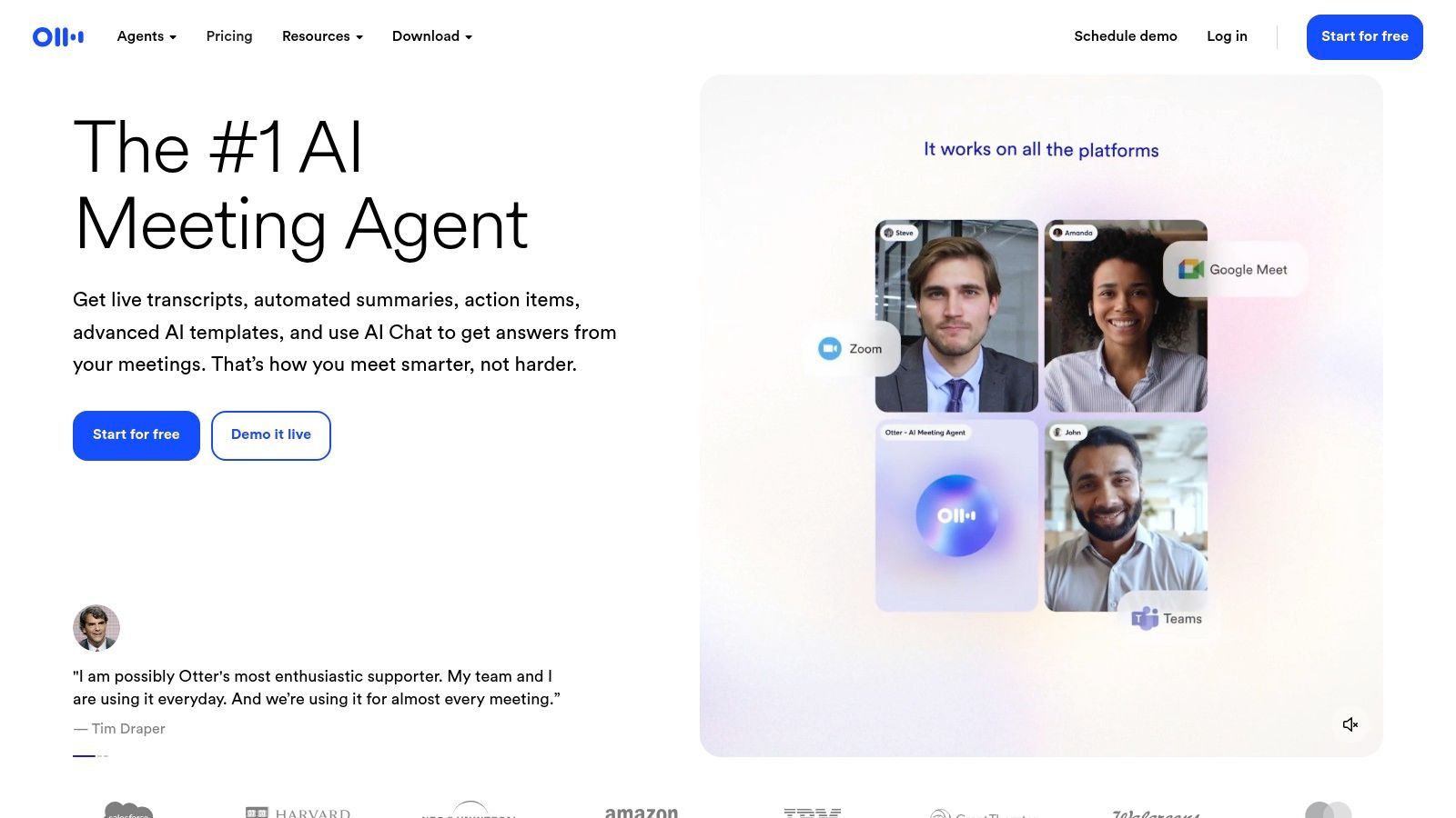 2. Otter.ai: Best for Live Meetings and Team Collaboration