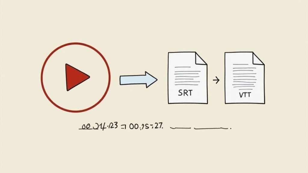 An image illustrating the process of generating SRT and VTT files for captions.