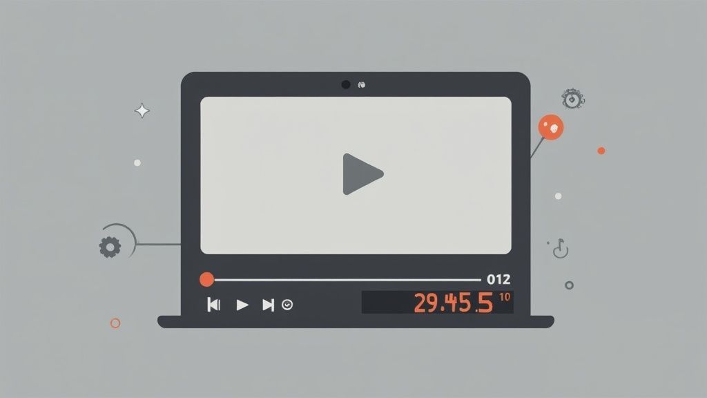 A video editor interface showing a timecode overlay on a video.