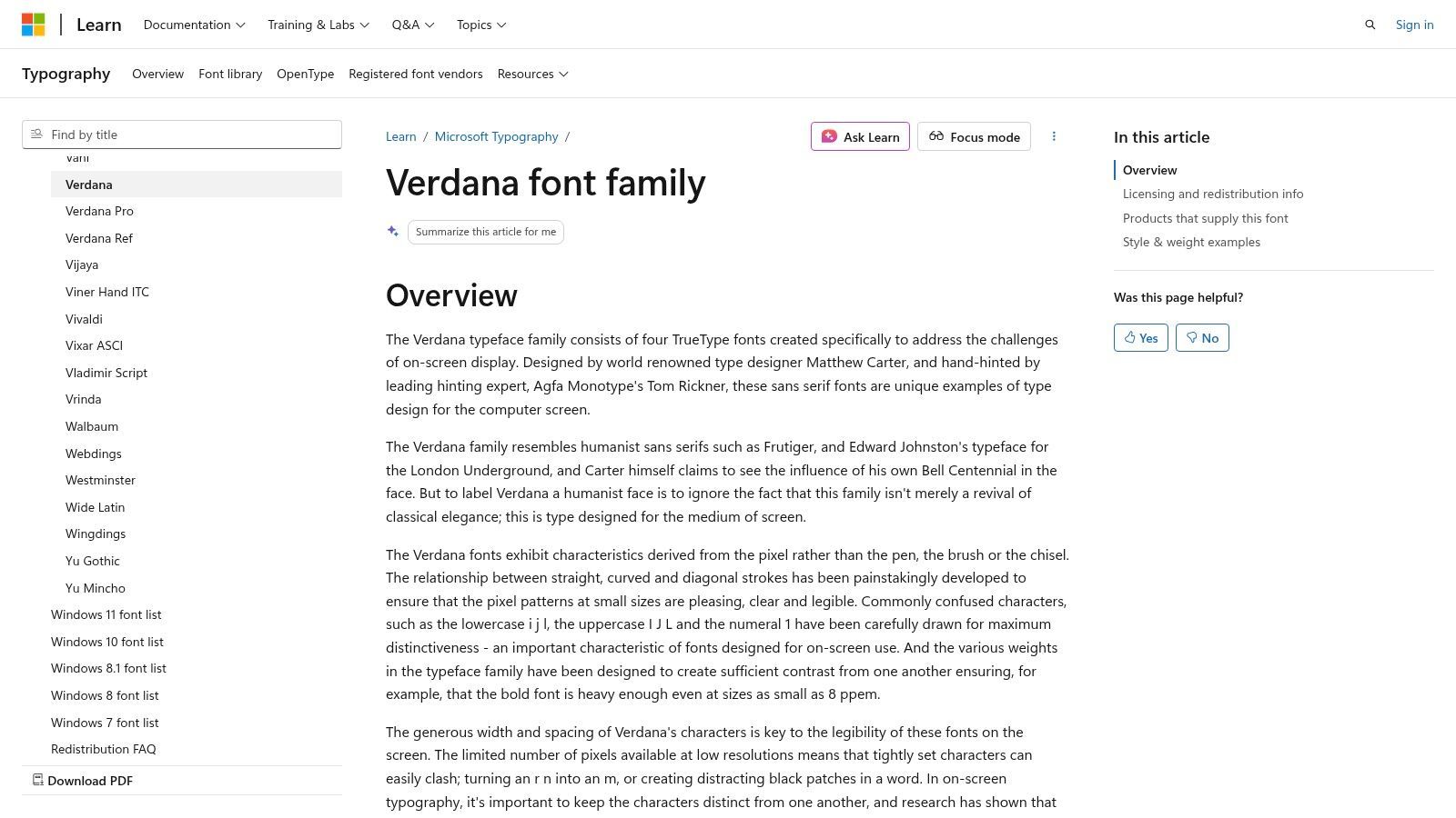 Verdana (Matthew Carter, Microsoft)