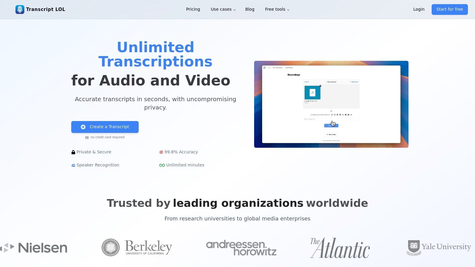 1. Transcript.LOL: Best for High-Accuracy & Content Repurposing