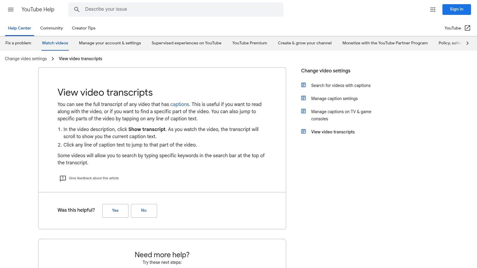 YouTube (video transcripts)