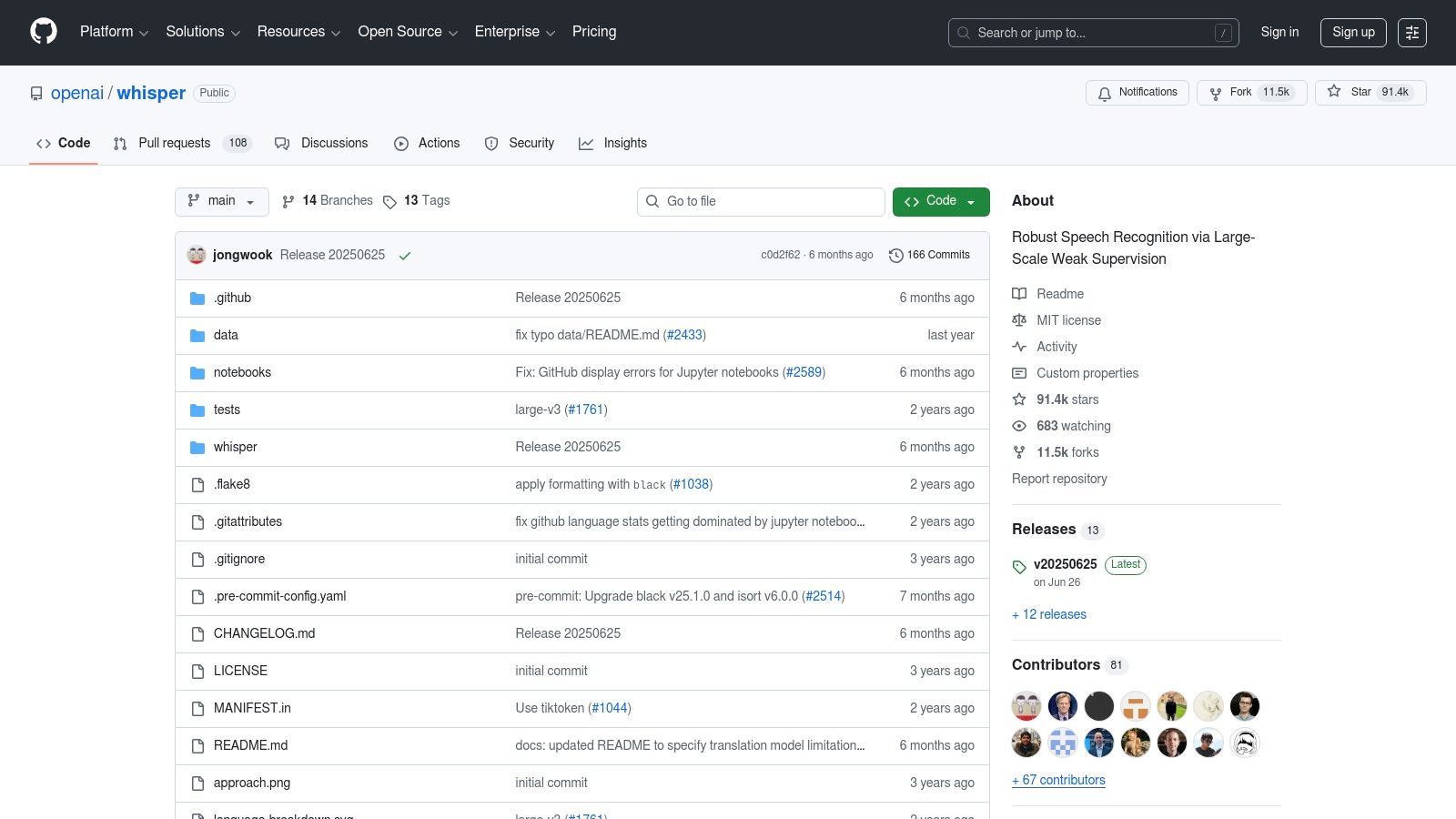 Page GitHub d'OpenAI Whisper