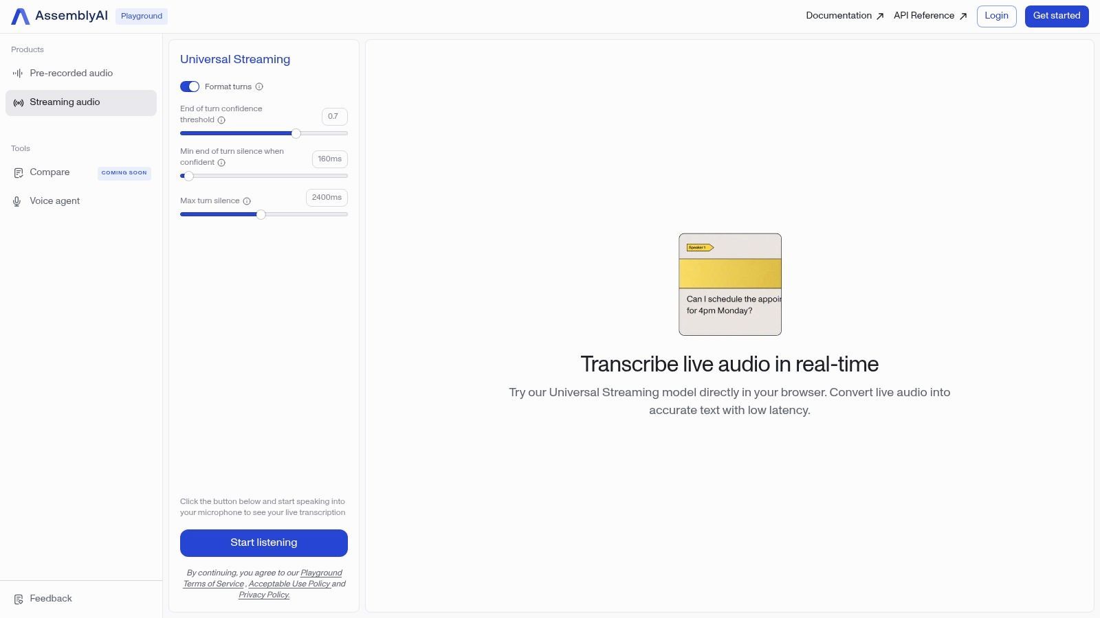 AssemblyAI – Streaming Playground