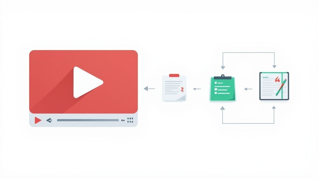Diagram illustrating the process of extracting and editing transcripts from a video.