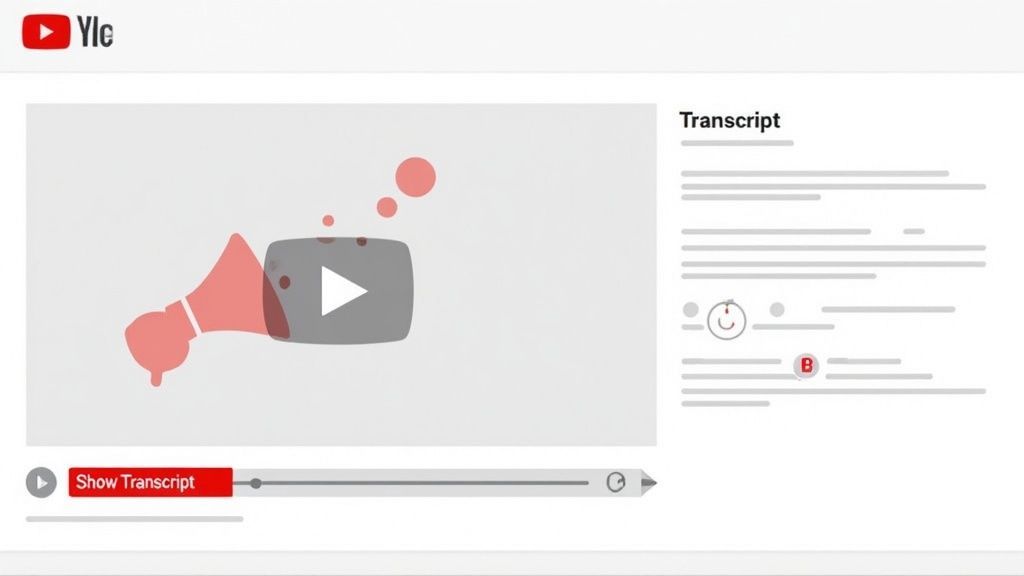 A screenshot of a video player page featuring a 'Show Transcript' button and a transcript section.