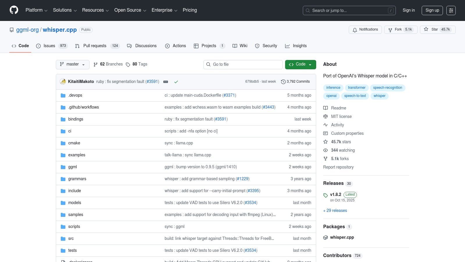 whisper.cpp (C/C++ port of Whisper)