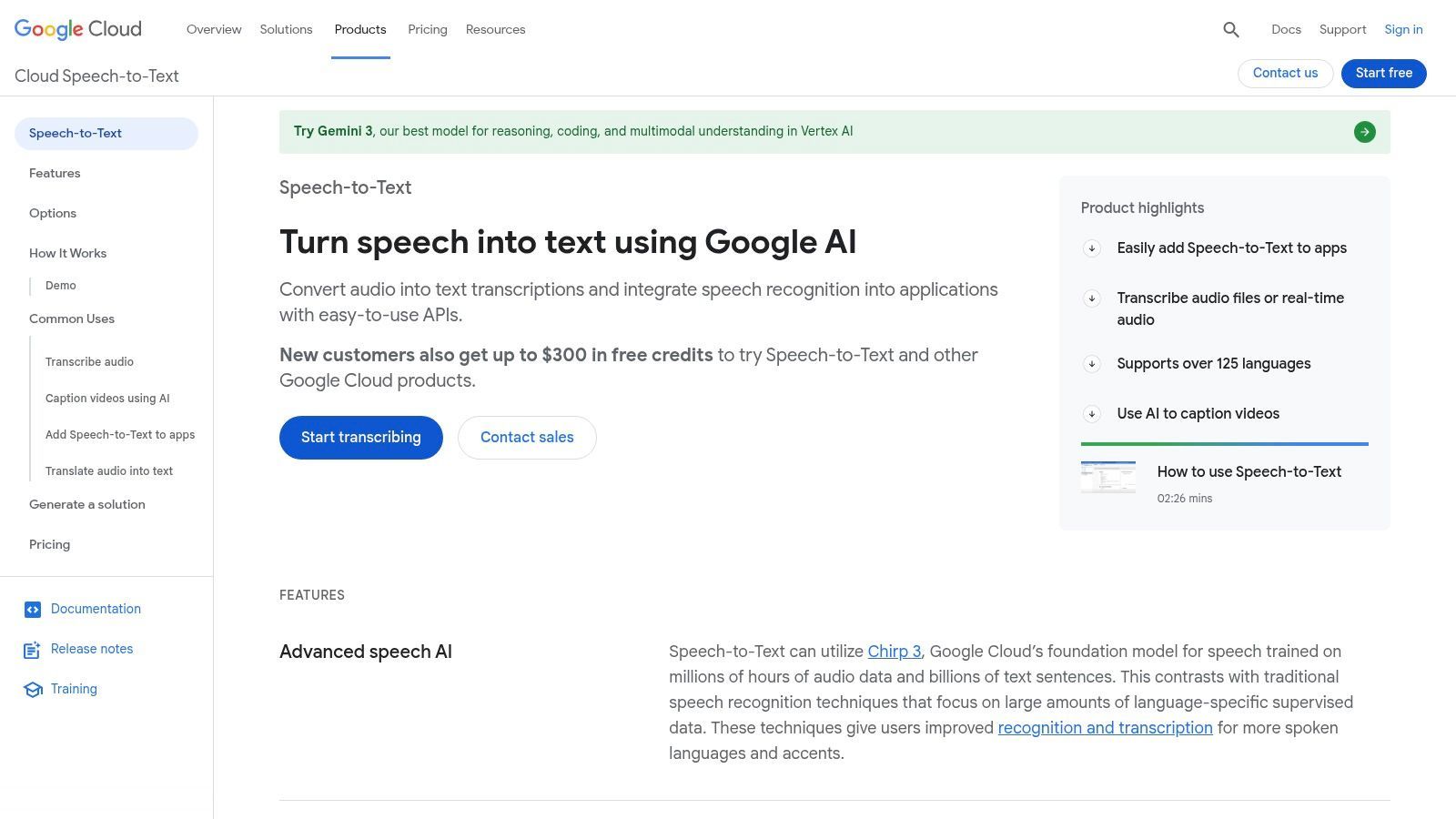 Google Cloud Speech‑to‑Text (API)