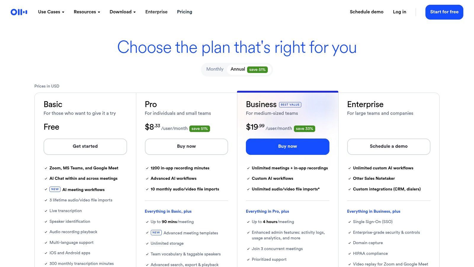 Otter.ai Pricing Plans